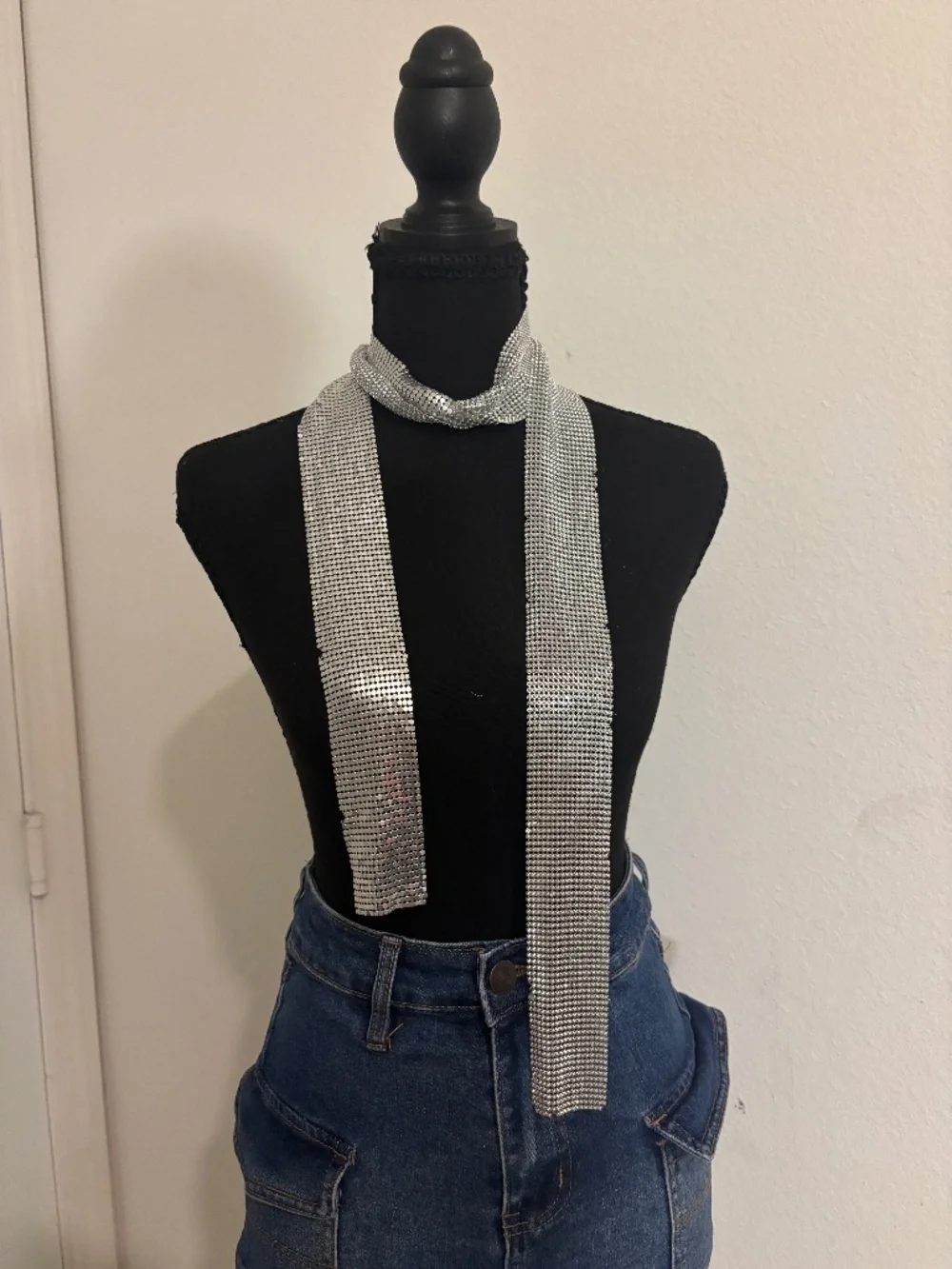 Y2K Style Silver Chain Scarf/Belt